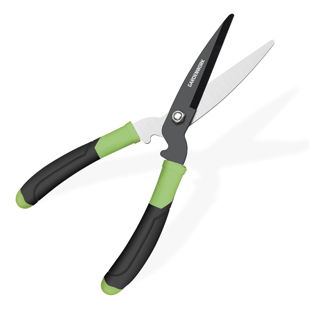 GardenWORK hedge shears with teflon-coated blades for smooth, rust-resistant cuts.