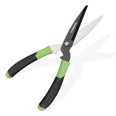 GardenWORK hedge shears with teflon-coated blades for smooth, rust-resistant cuts.
