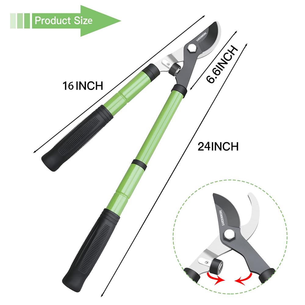 GARDENWORK Loppers SK5 high-carbon steel blade delivers clean, durable cuts.