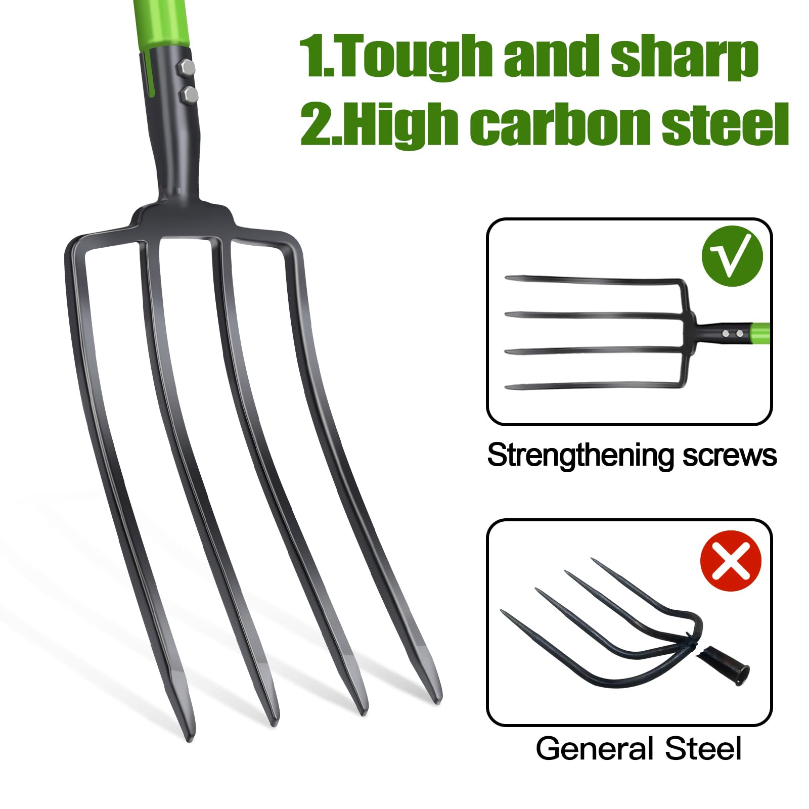 GardenWork Pitch Fork four-tine design for efficient lifting and turning.