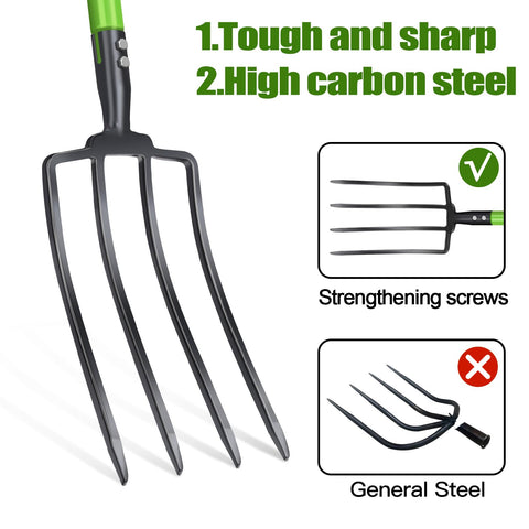 GardenWork Pitch Fork four-tine design for efficient lifting and turning.
