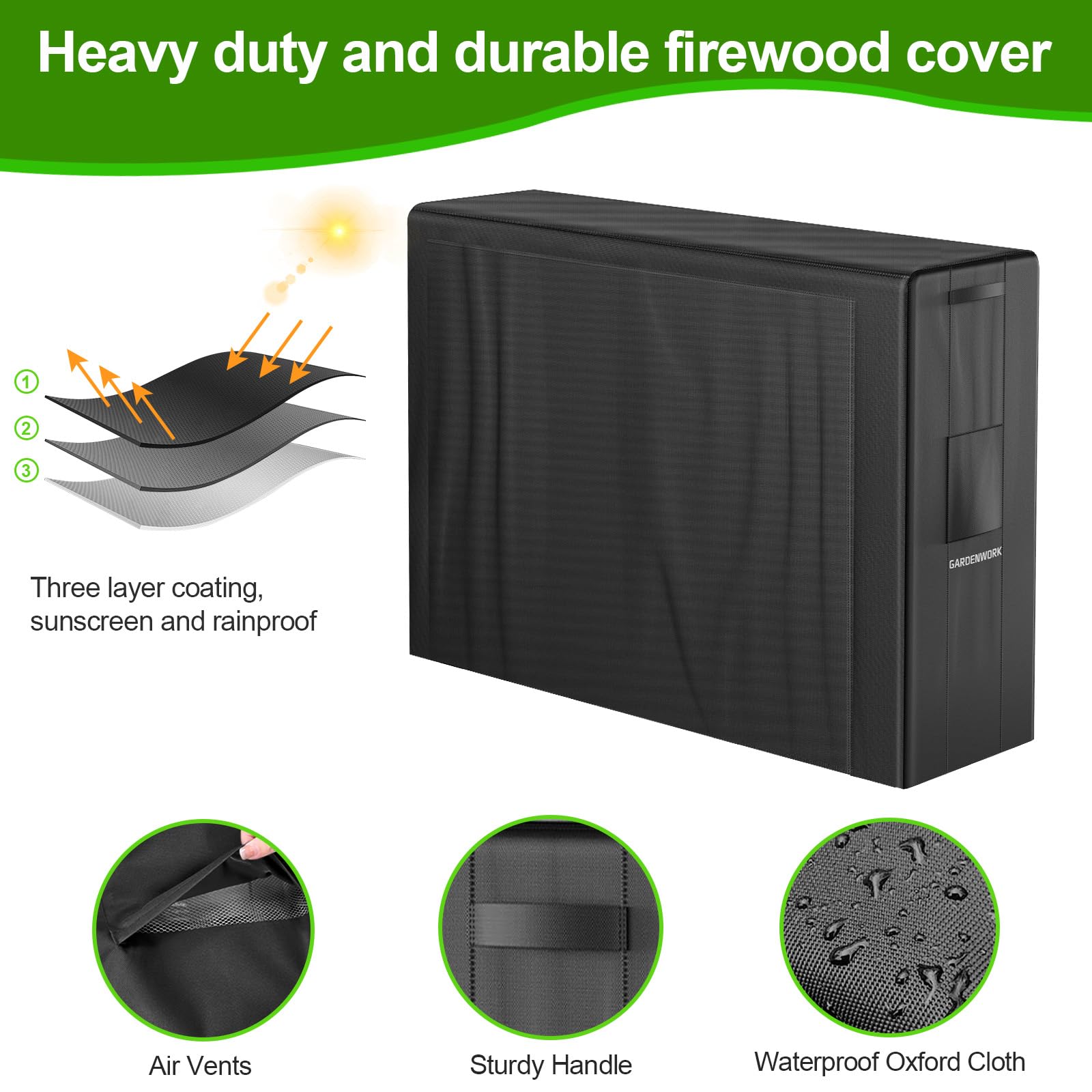 GardenWork side ventilation holes improve drying while keeping stored wood dry.