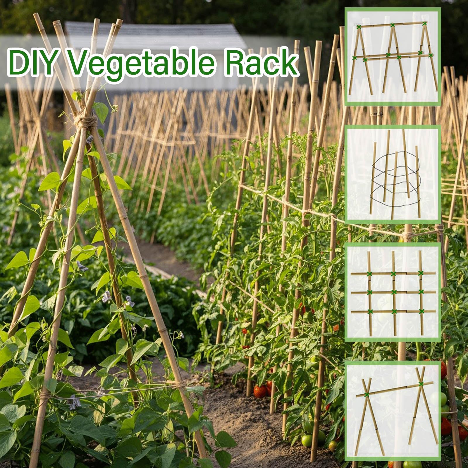 Gardgue bamboo stakes provide durable support for climbing bean vines.