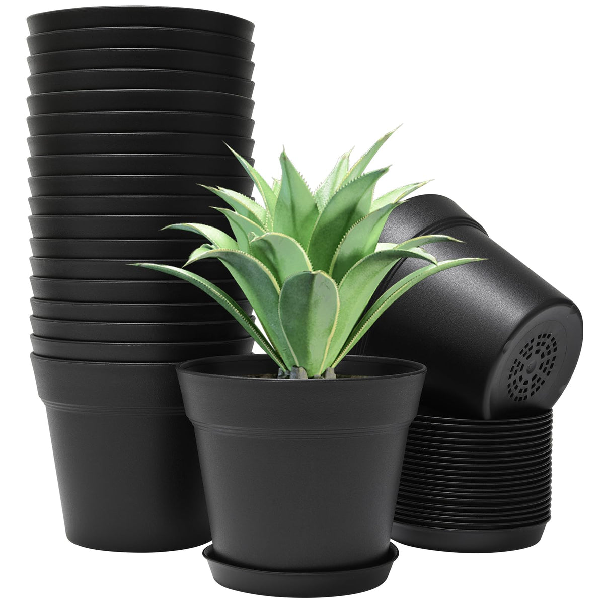 GARDIFE 20-pack 6-inch black matte round pots for versatile indoor planting.