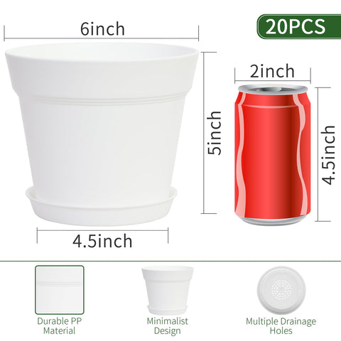 GARDIFE 6-inch white pot side view; sturdy 4mm walls for stable indoor display.
