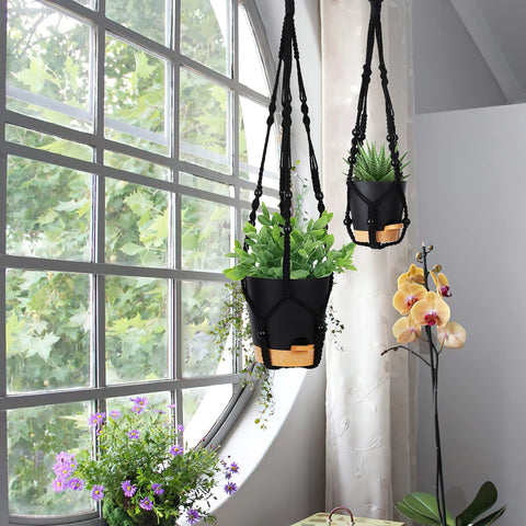 GARDIFE ivory macrame hanging planter 29-inch with self-watering feature.
