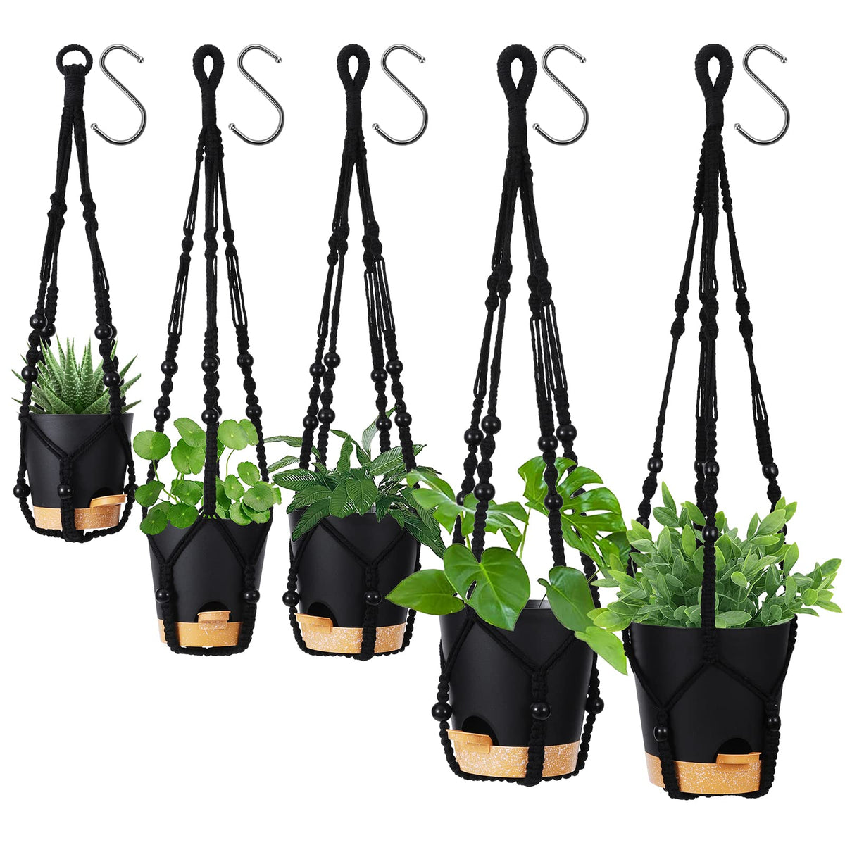 GARDIFE ivory macrame hanging planter 35-inch for indoor plants, stylish decor.