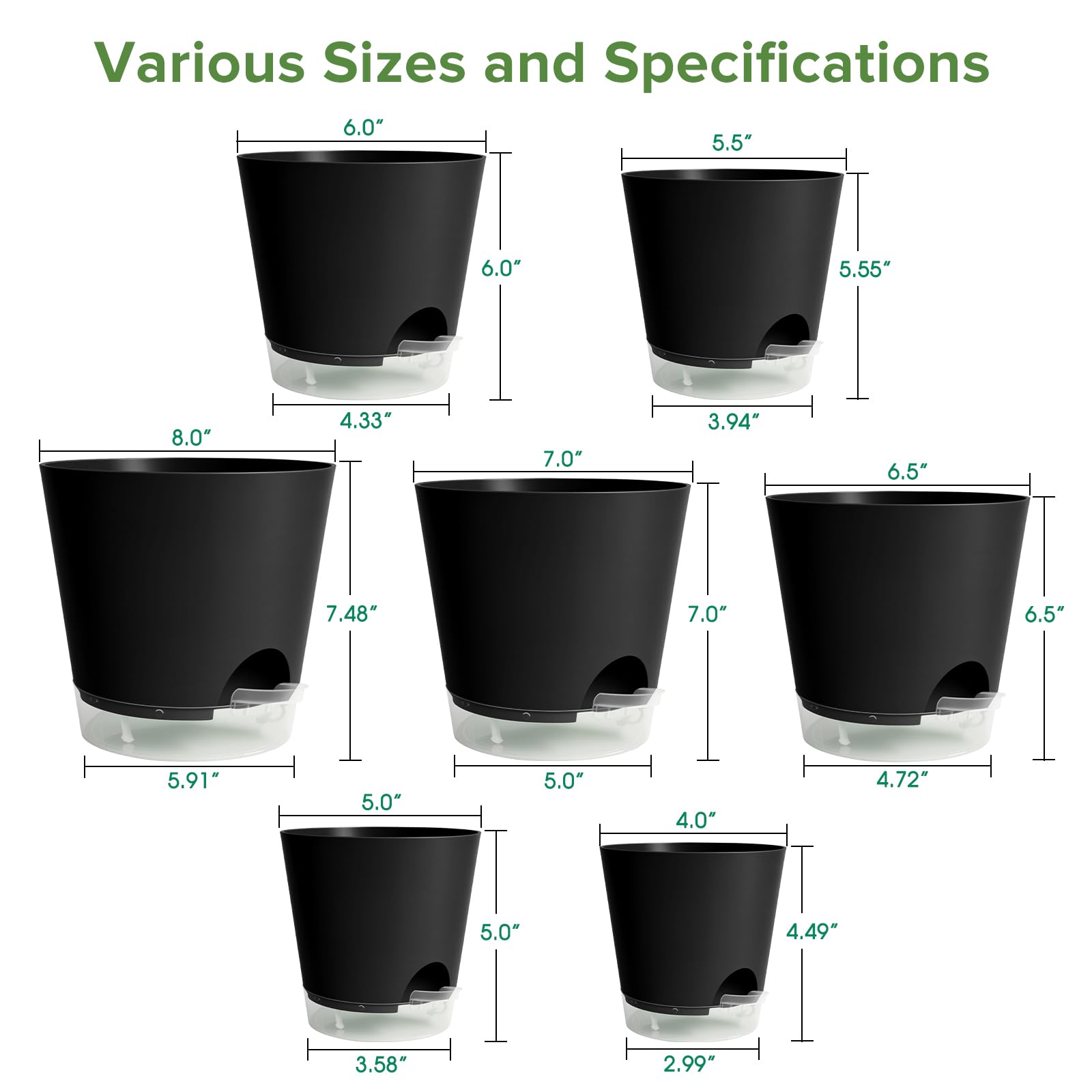 Gardife self-watering pot in 7-inch size showing drainage holes for healthy roots