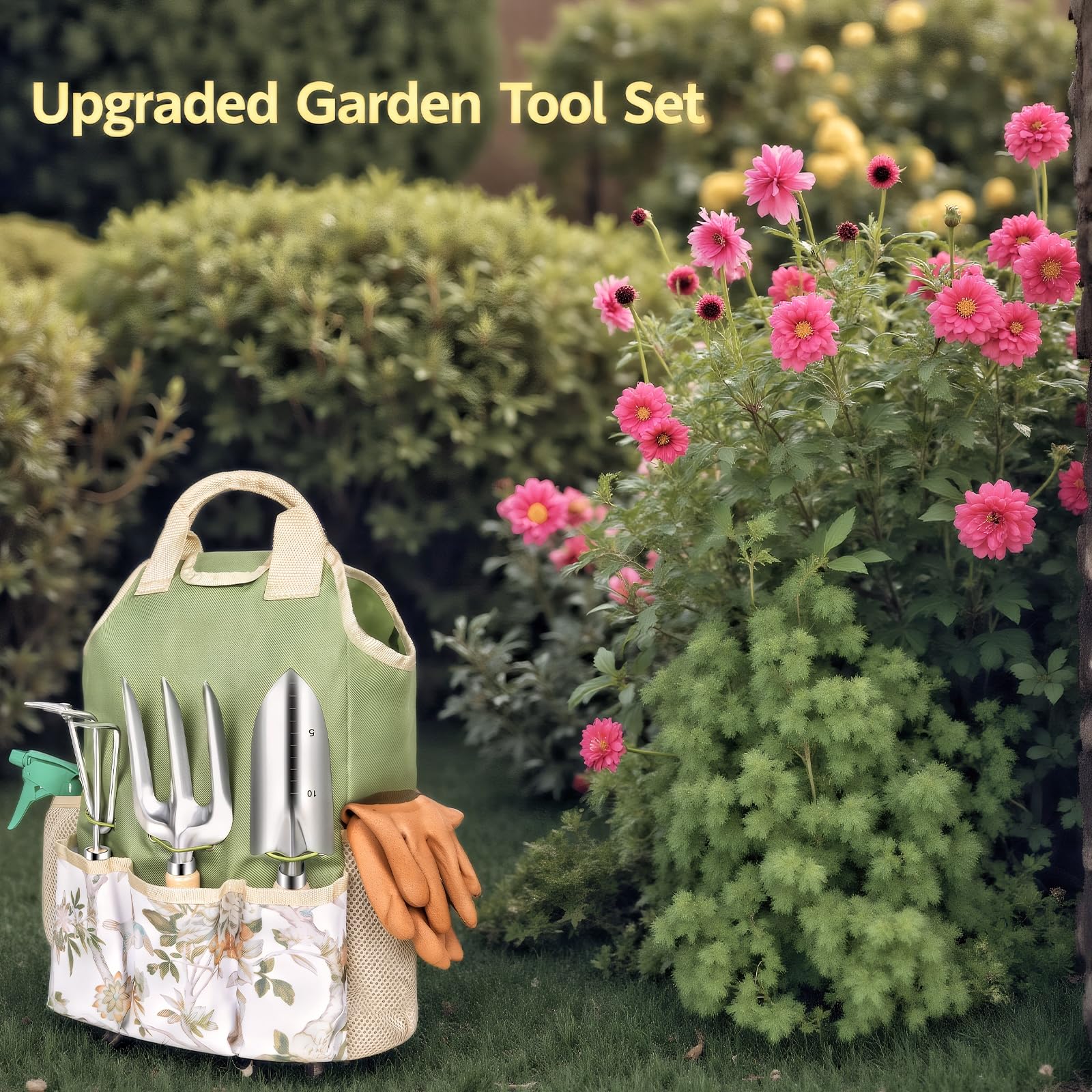 Gardlover self-standing floral tote for organized tool storage.