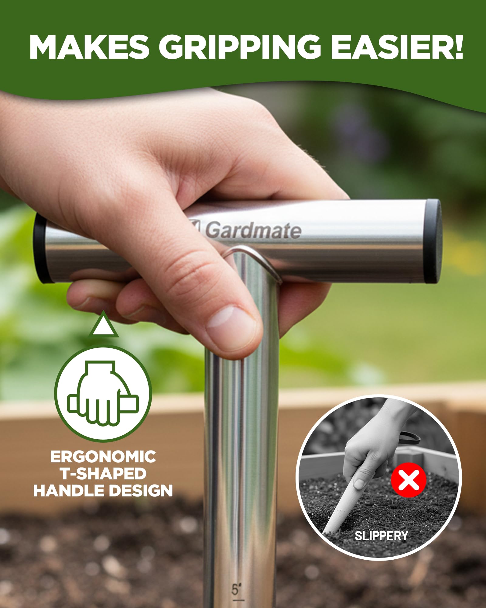 Gardmate multi-purpose garden tool ideal for bulbs, seeds, and seedlings.