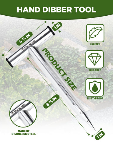 Gardmate hand dibber featuring an ergonomic T-handle for comfortable grip.
