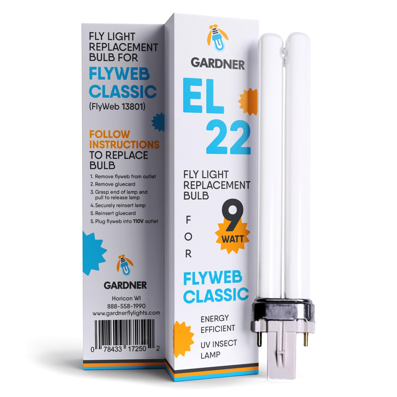 Gardner EL-22 FlyWeb Classic bulb in an indoor fixture attracts flying insects.