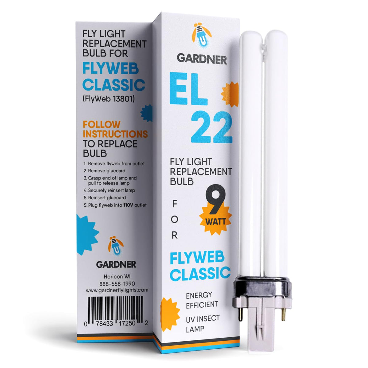 Gardner EL-22 FlyWeb Classic bulb in an indoor fixture attracts flying insects.