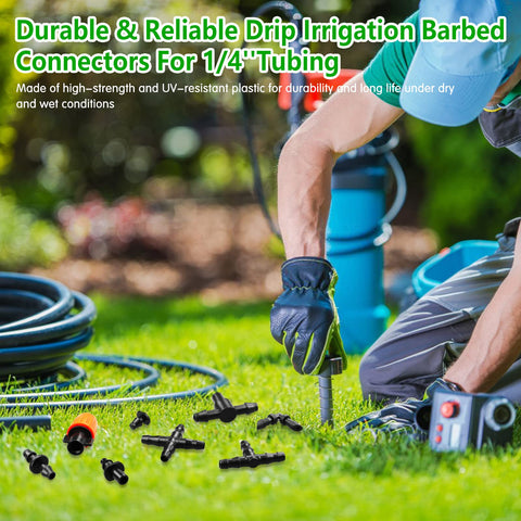 Gardrip 4-way barbed crosses enable flexible drip layouts.