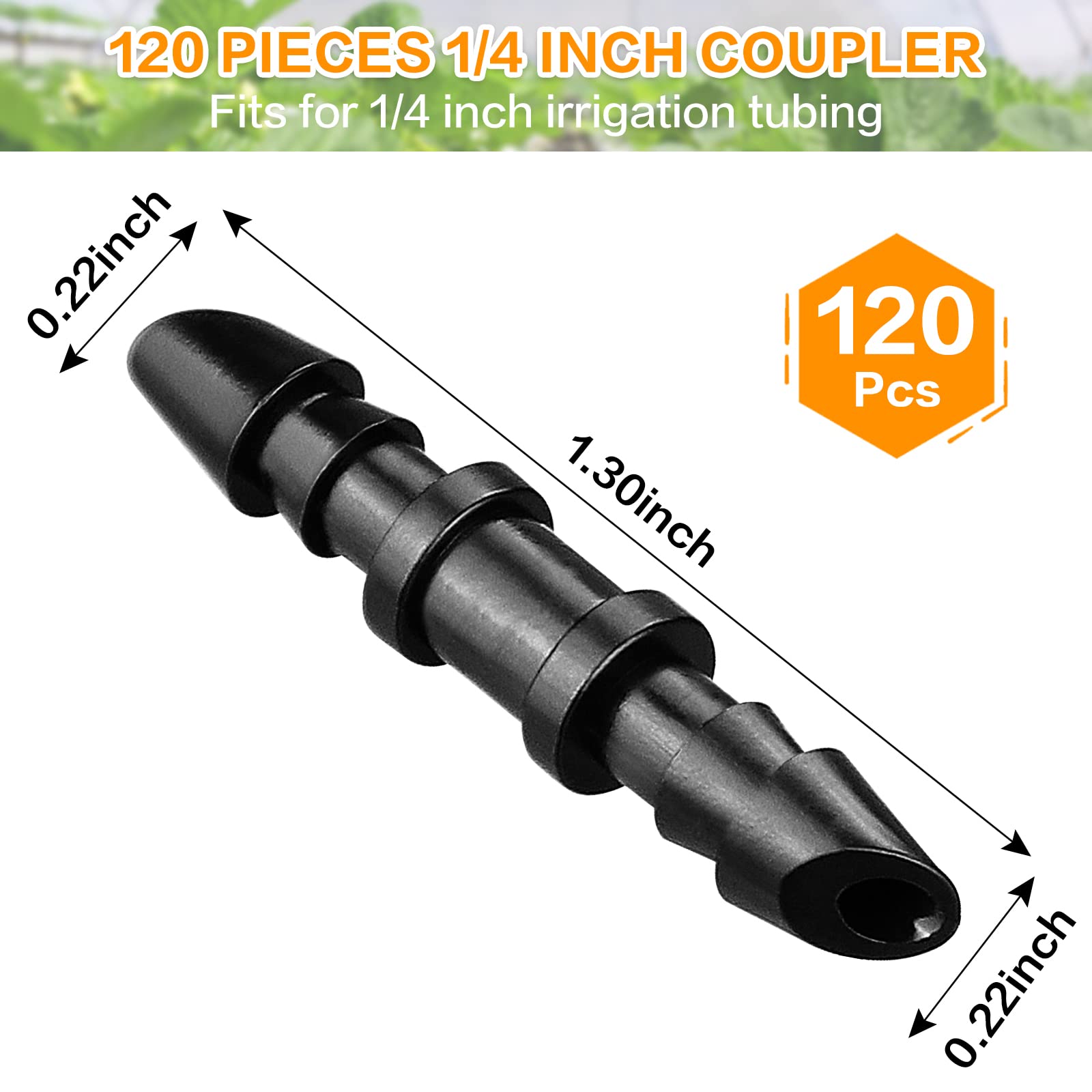 Gardrip barbed coupler assembly on 1-4 inch tubing demonstrates tool-free setup