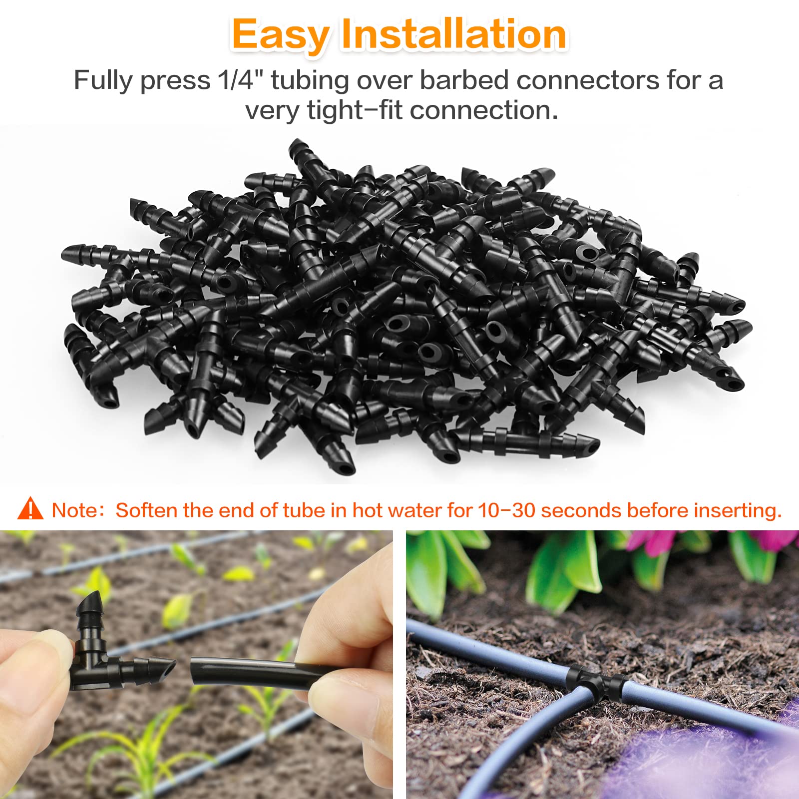 Gardrip easy-install tee fittings for tool-free, secure connections