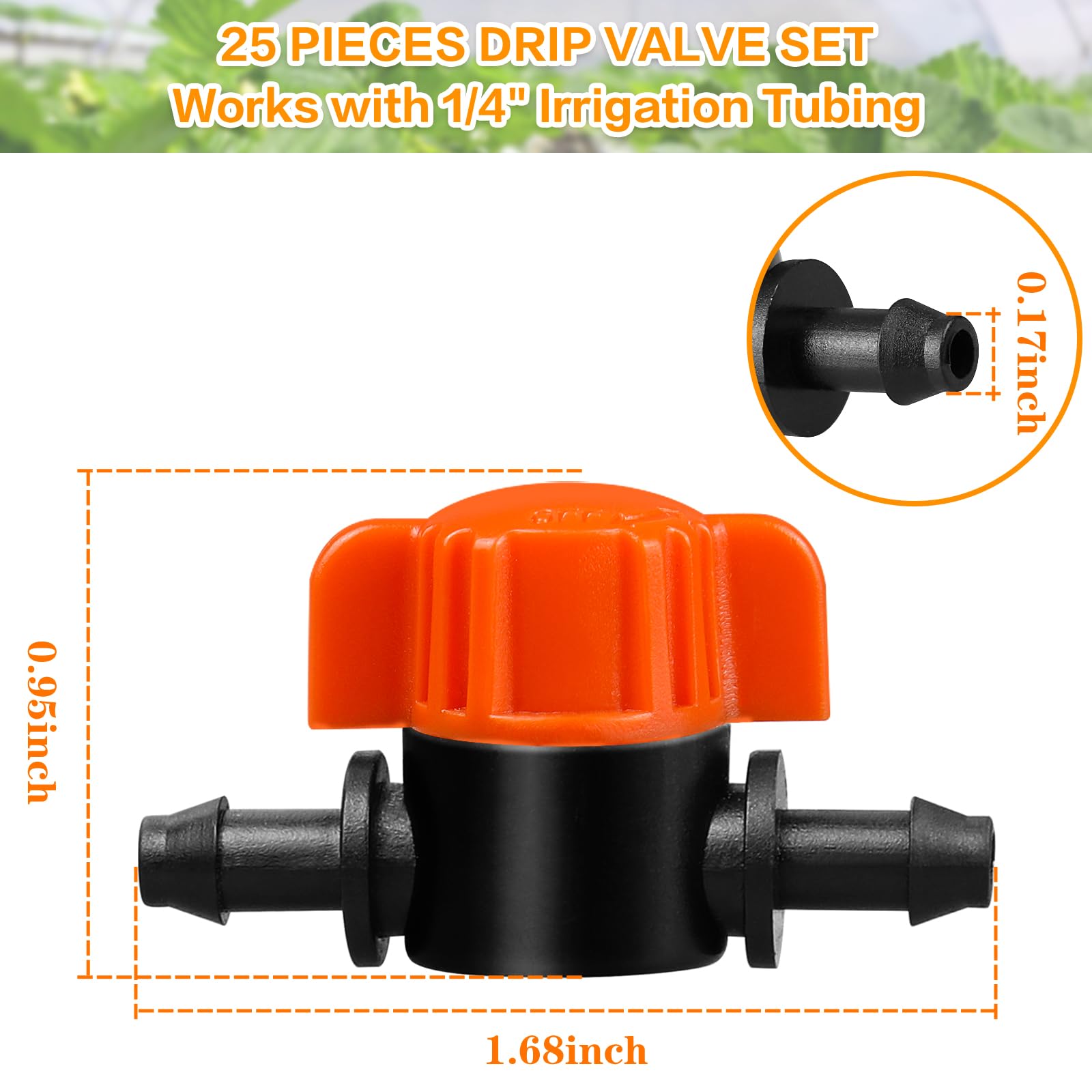 Gardrip inline shut-off valve with barb ends ensures a leak-proof connection.