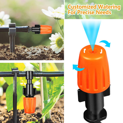 Gardrip misting nozzles fit 1/4-inch tubing for misting.
