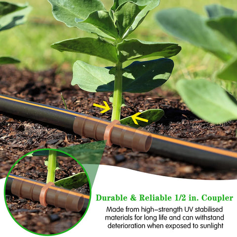 Gardrip UV-resistant plastic signifies durability in sun-exposed irrigation setups.