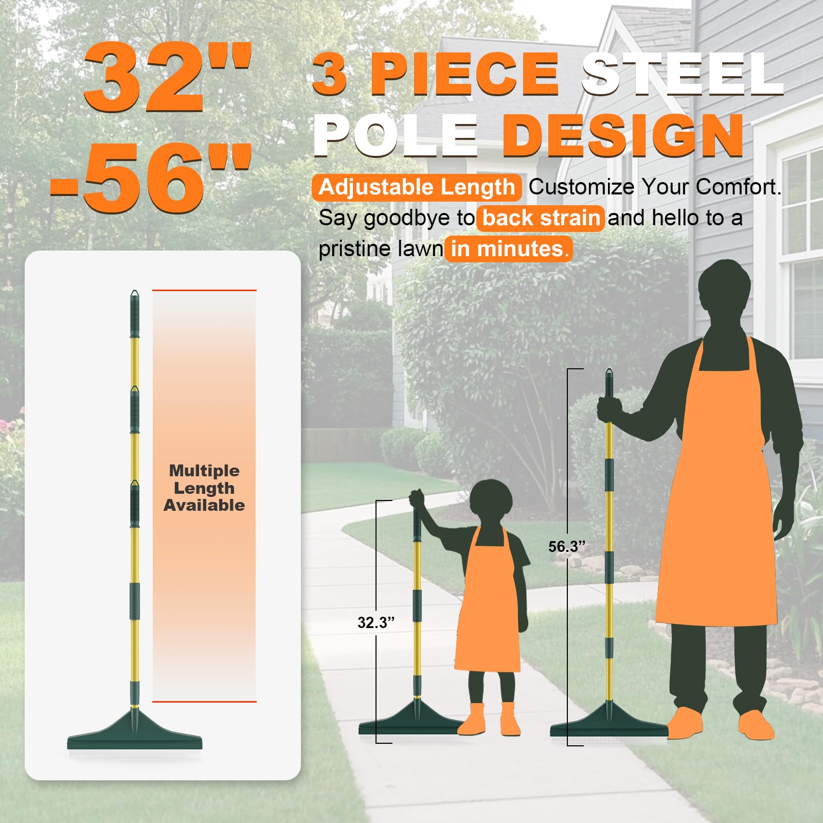 Gardtech 3-piece pole design adjusts from compact to full length for versatile cleaning