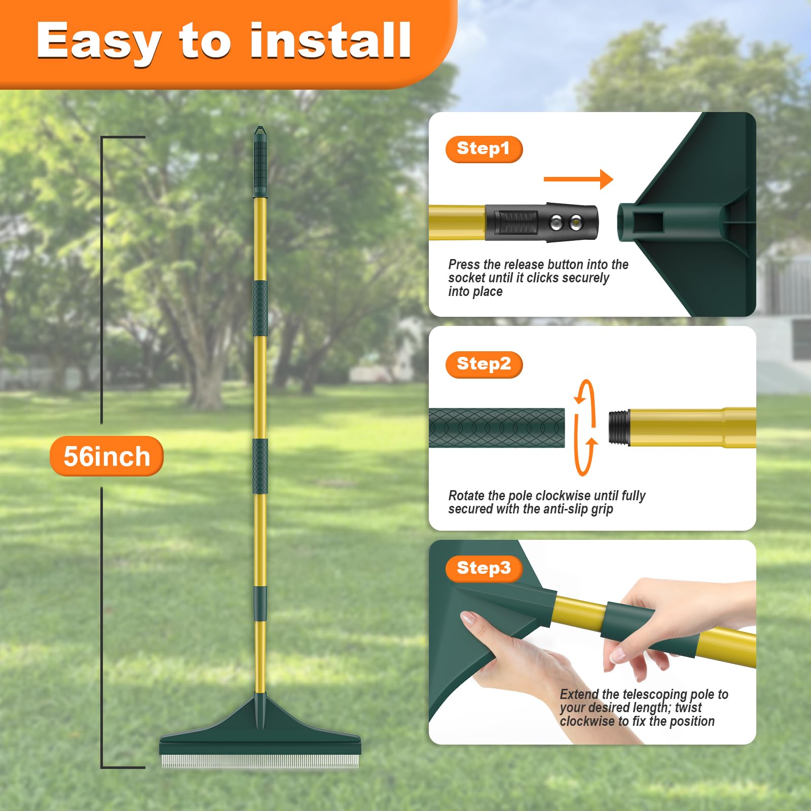 Gardtech hard-wearing rake stores easily with detachable sections after use