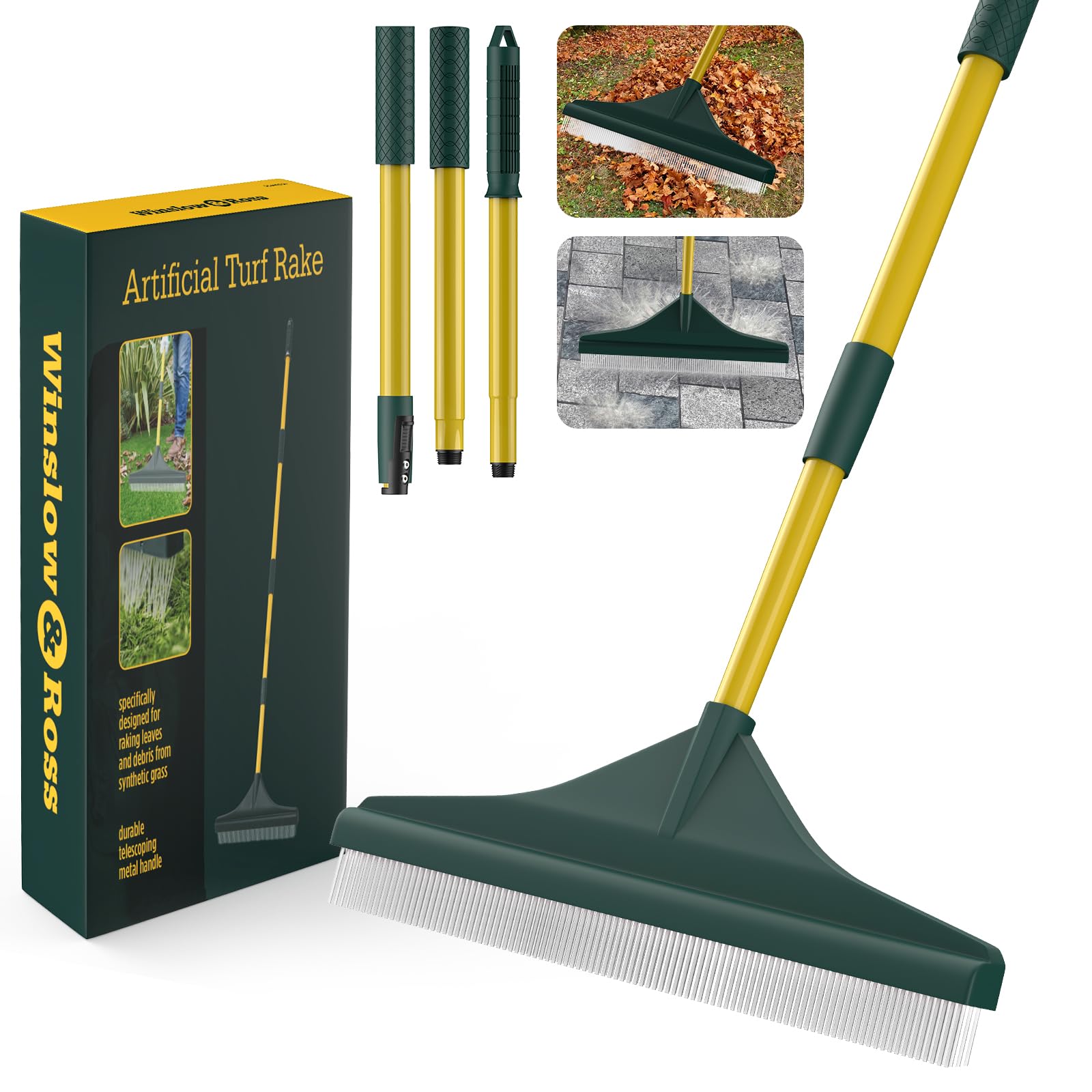 Gardtech artificial turf rake with telescopic handle extended for easy tall-cleaning tasks