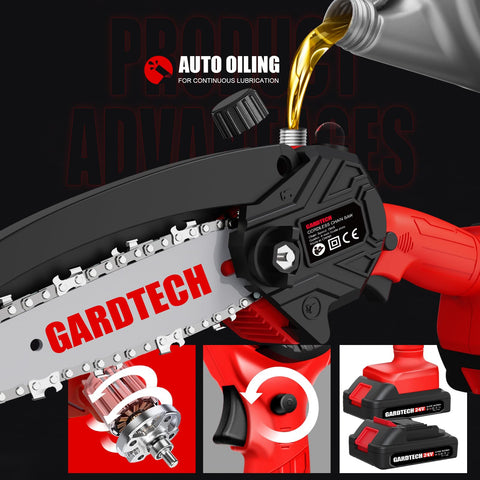 Gardtech Mini Chainsaw 6 Inch auto-oiling keeps blade well-lubricated during use.