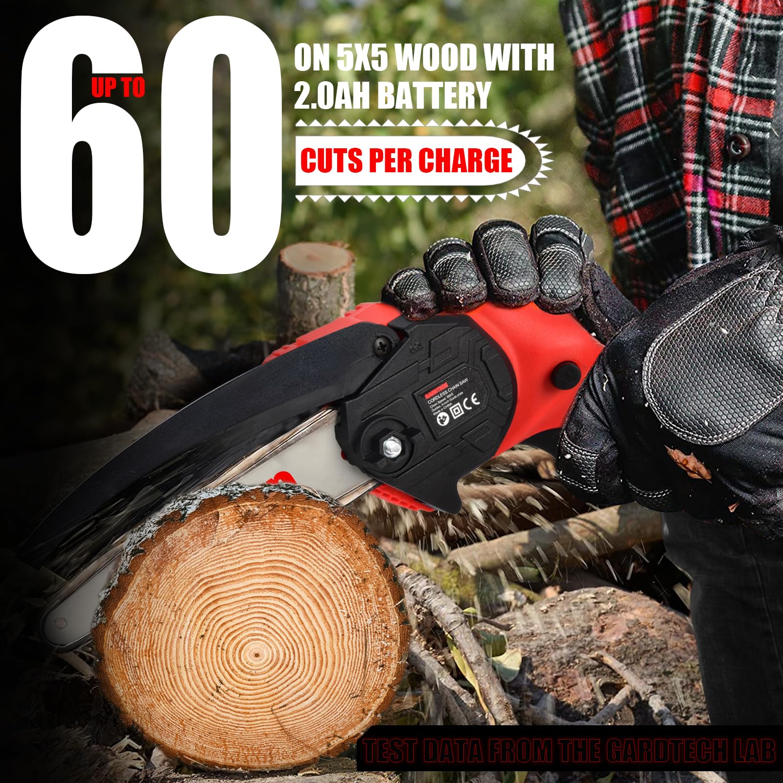 Gardtech Mini Chainsaw 6 Inch battery pack enabling cordless power in the garden.