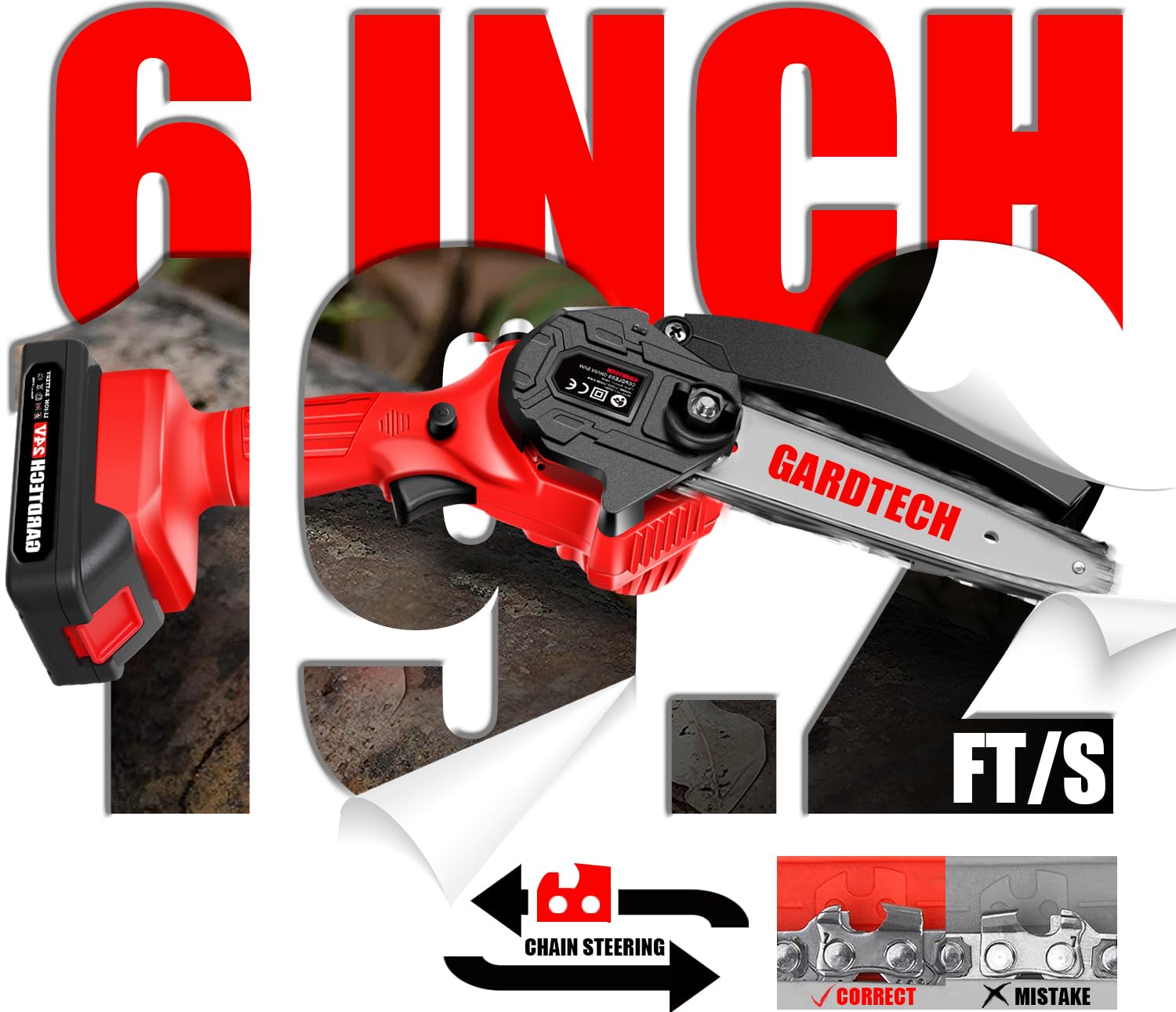 Gardtech Mini Chainsaw 6 Inch included gloves protect hands during woodwork.