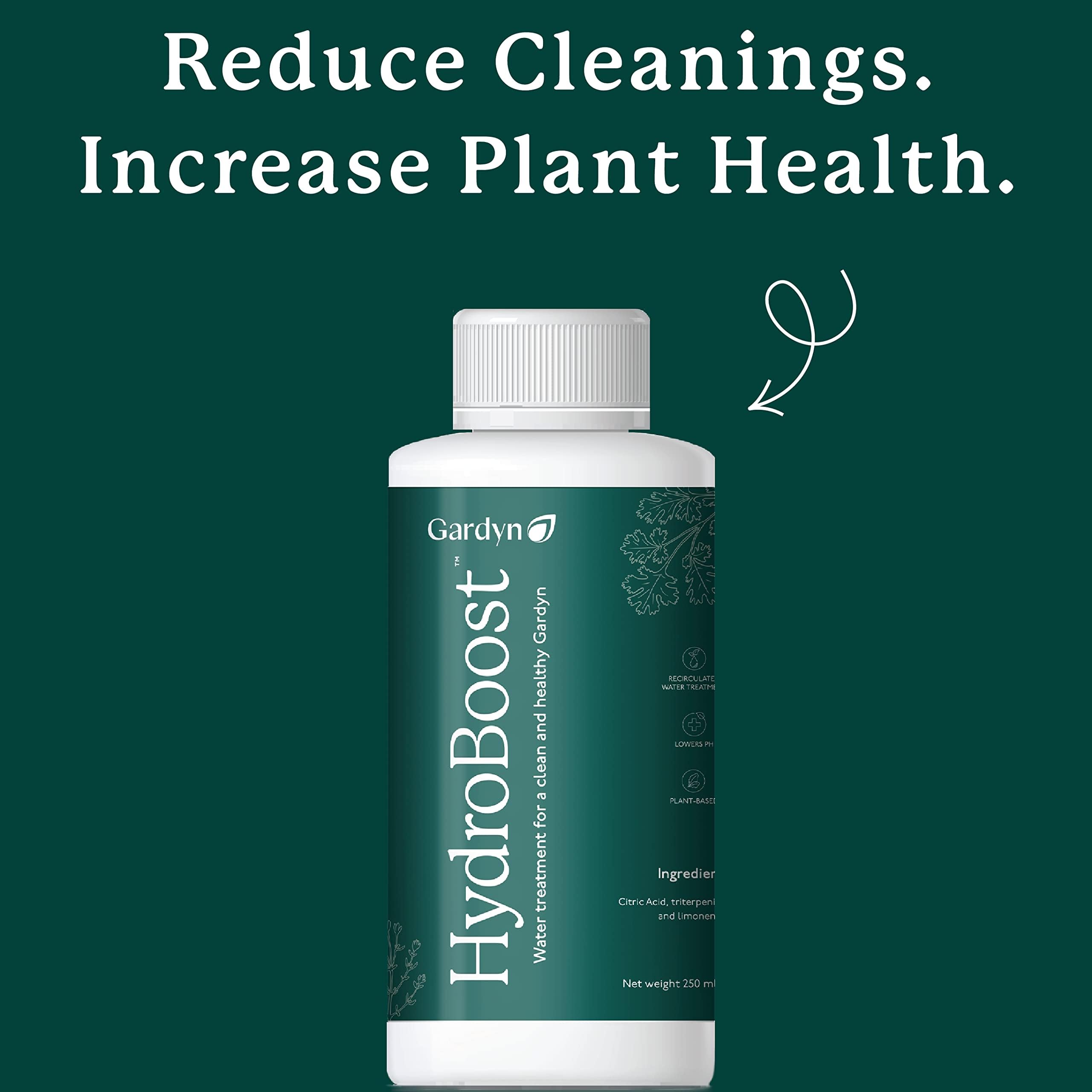 Gardyn HydroBoost line shows hoses and roots free from deposits.