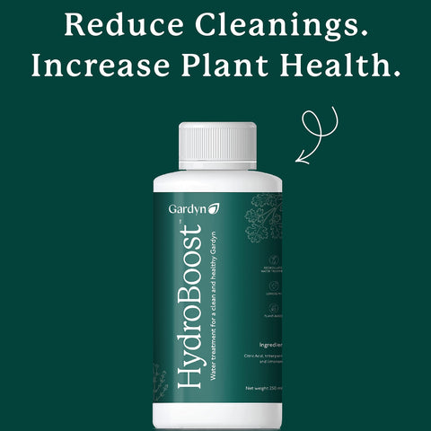 Gardyn HydroBoost line shows hoses and roots free from deposits.