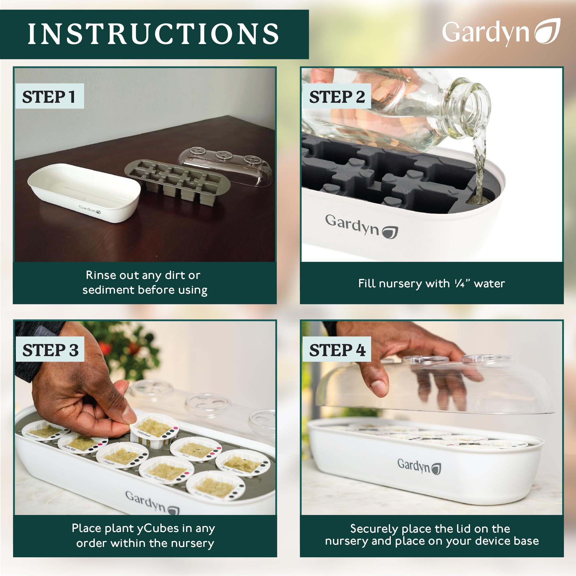 Gardyn tray with dimensions 12.5 by 4.6 by 4.8 inches fits slim spaces.