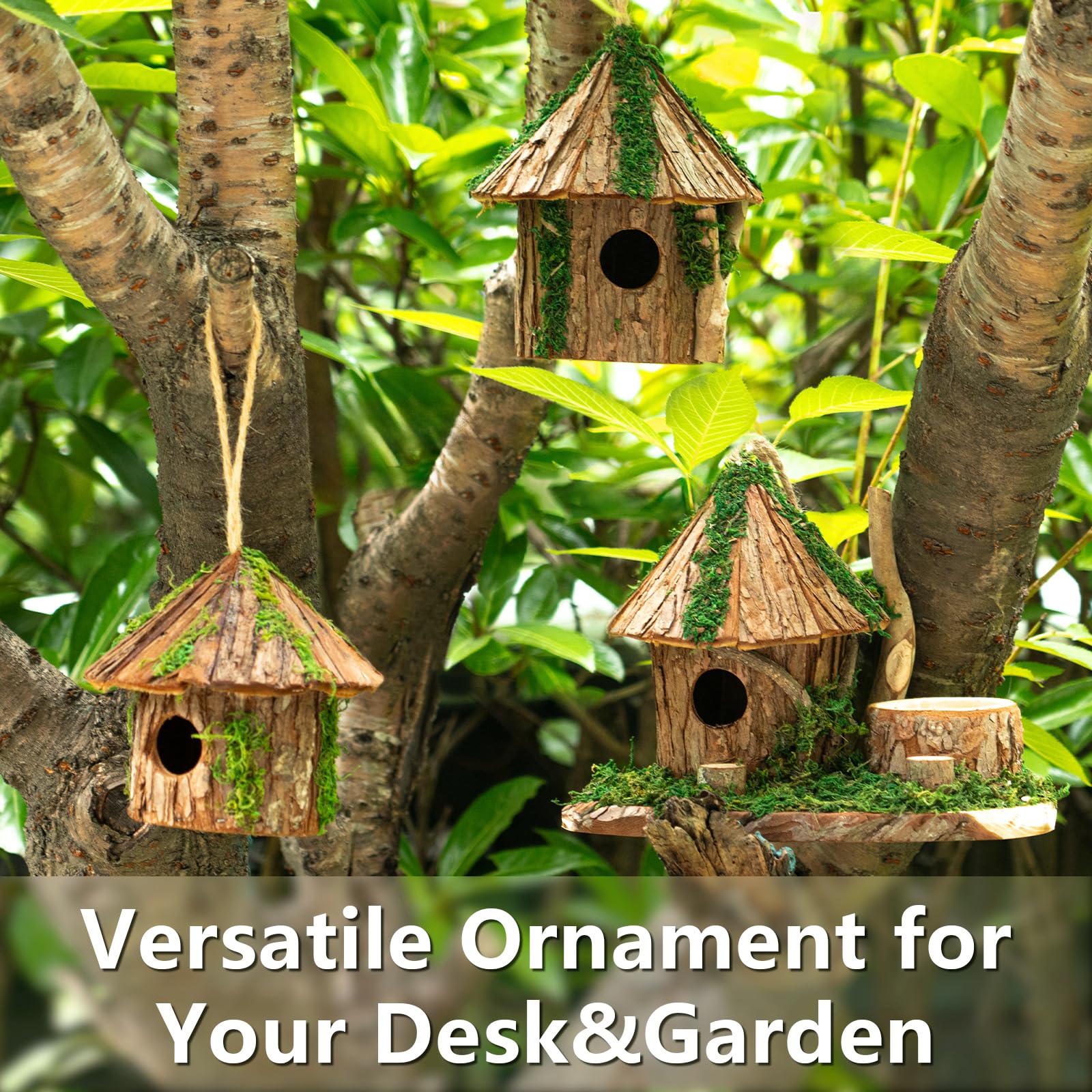 GARDYUE hanging bird house with moss exterior invites birds.