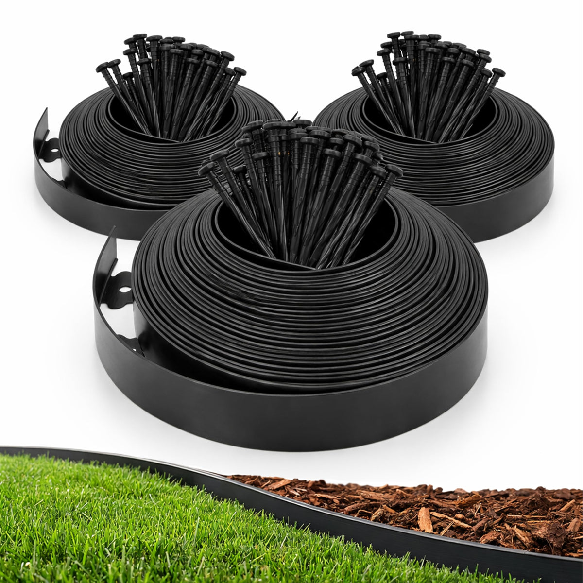 Gardzen 1.5 inch landscape edging forms a clean straight border around garden beds