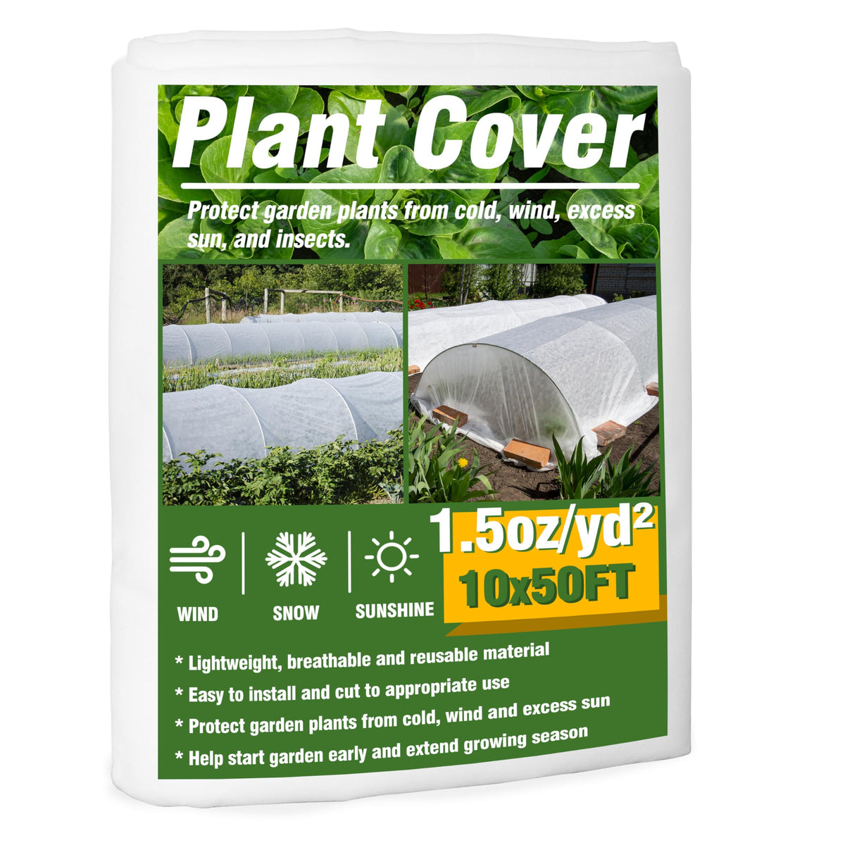 Gardzen 1.5oz frost-cover thickness for lightweight plant protection.