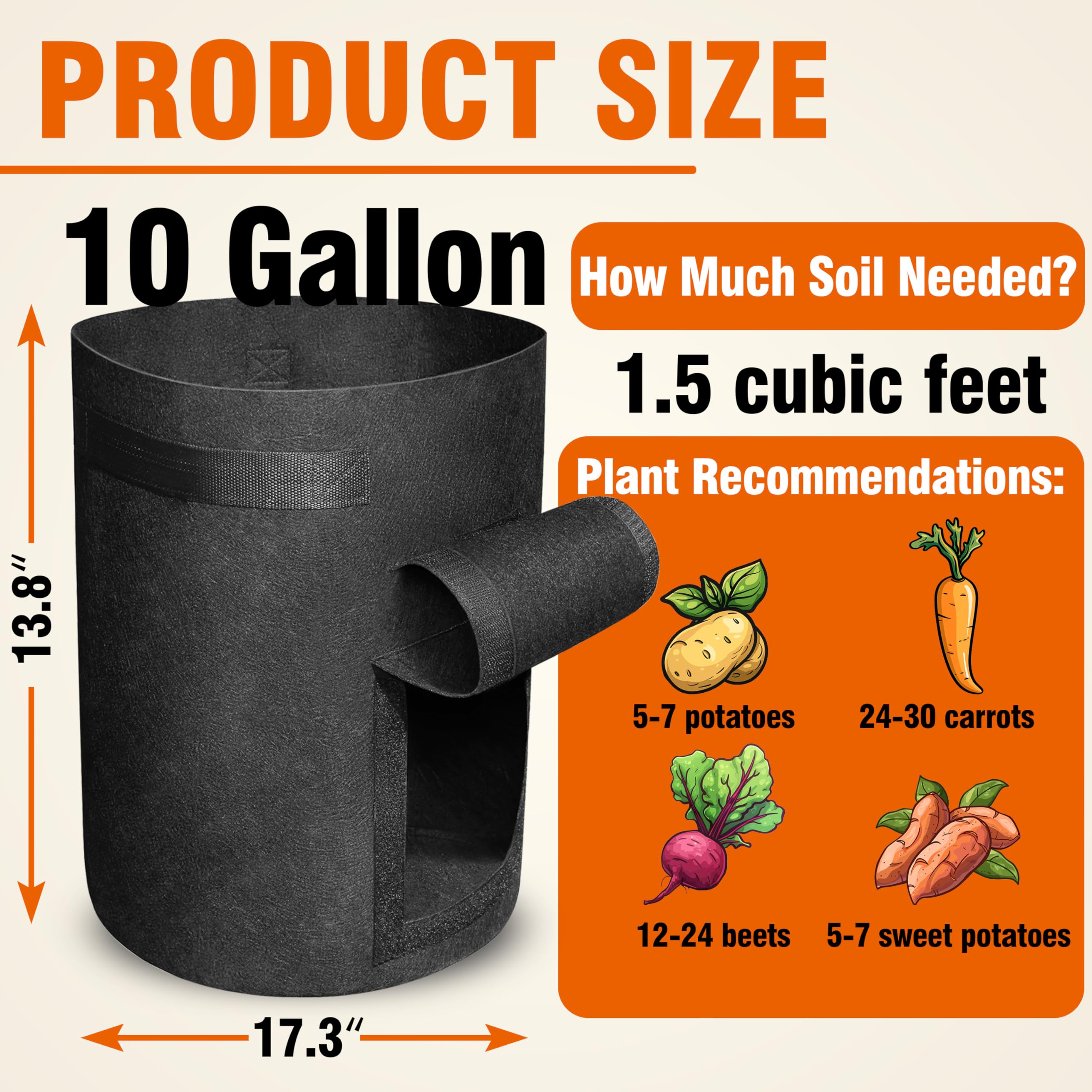 Gardzen 10-gallon grow bags with handles for easy relocation