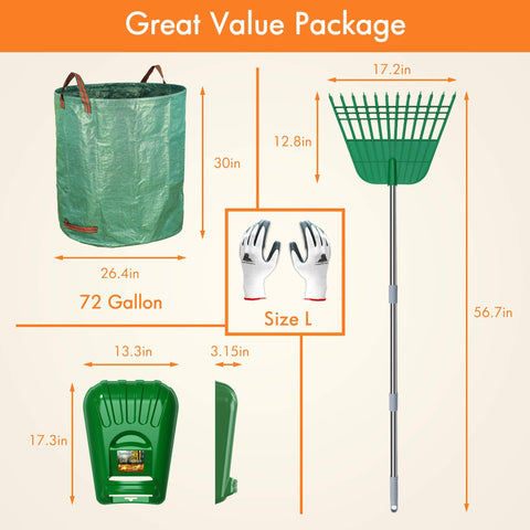 Gardzen 12-tines leaf rake reaches under shrubs without damaging plants.