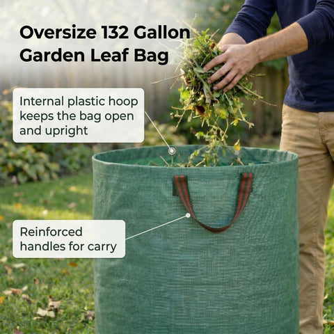 Gardzen 132-gallon bag shown full for leaves and branches