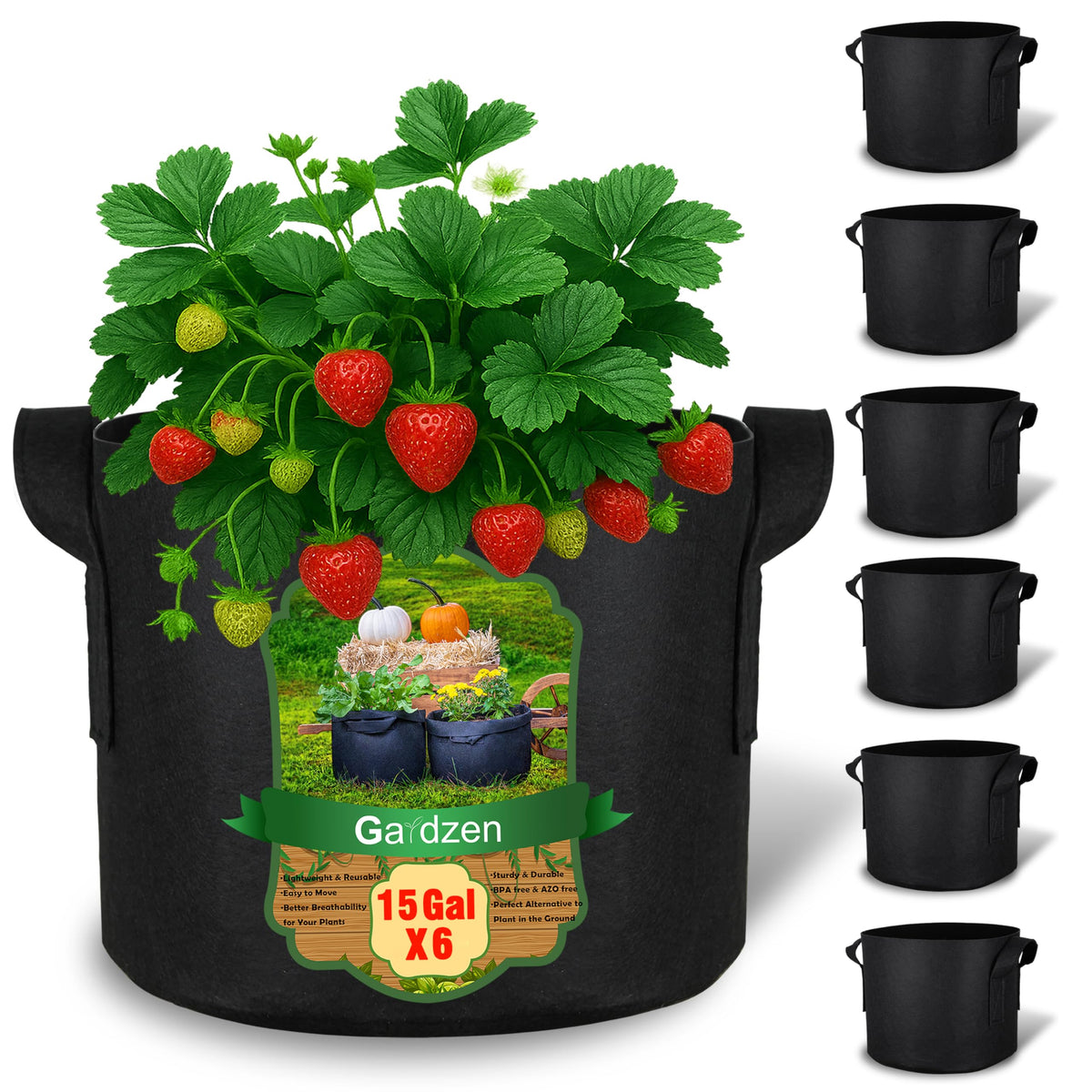 Gardzen 15-gallon grow bags front view with waterproof liner for efficient watering
