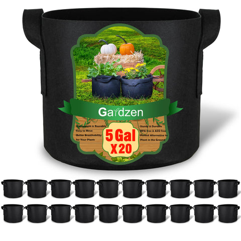 Gardzen 20-pack 5-gallon grow bags ready for vegetables and herbs.