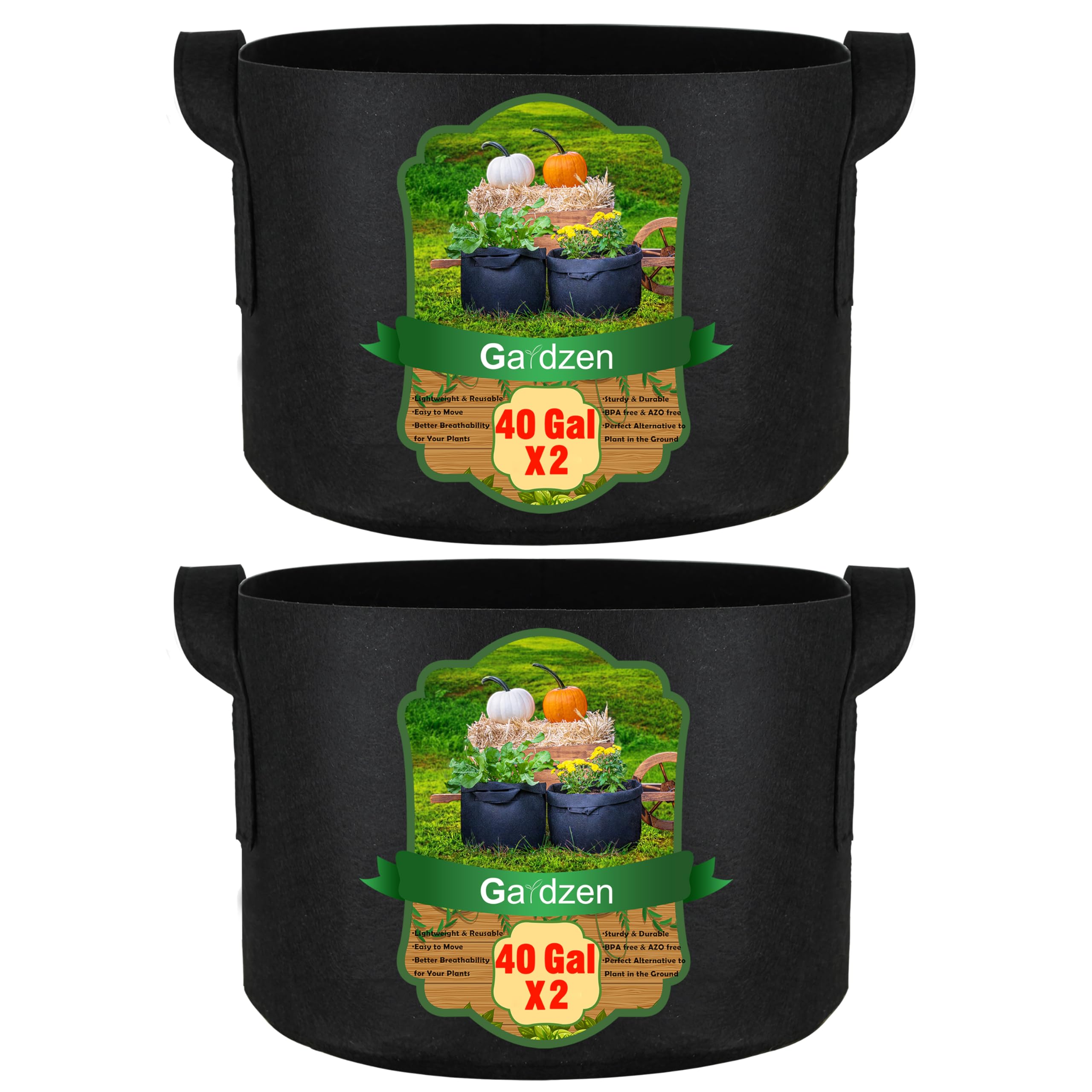 Gardzen 40-gallon grow bag in patio setup highlighting large capacity for container gardening.