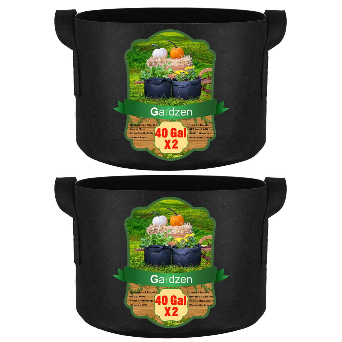 Gardzen 40-gallon grow bag in patio setup highlighting large capacity for container gardening.