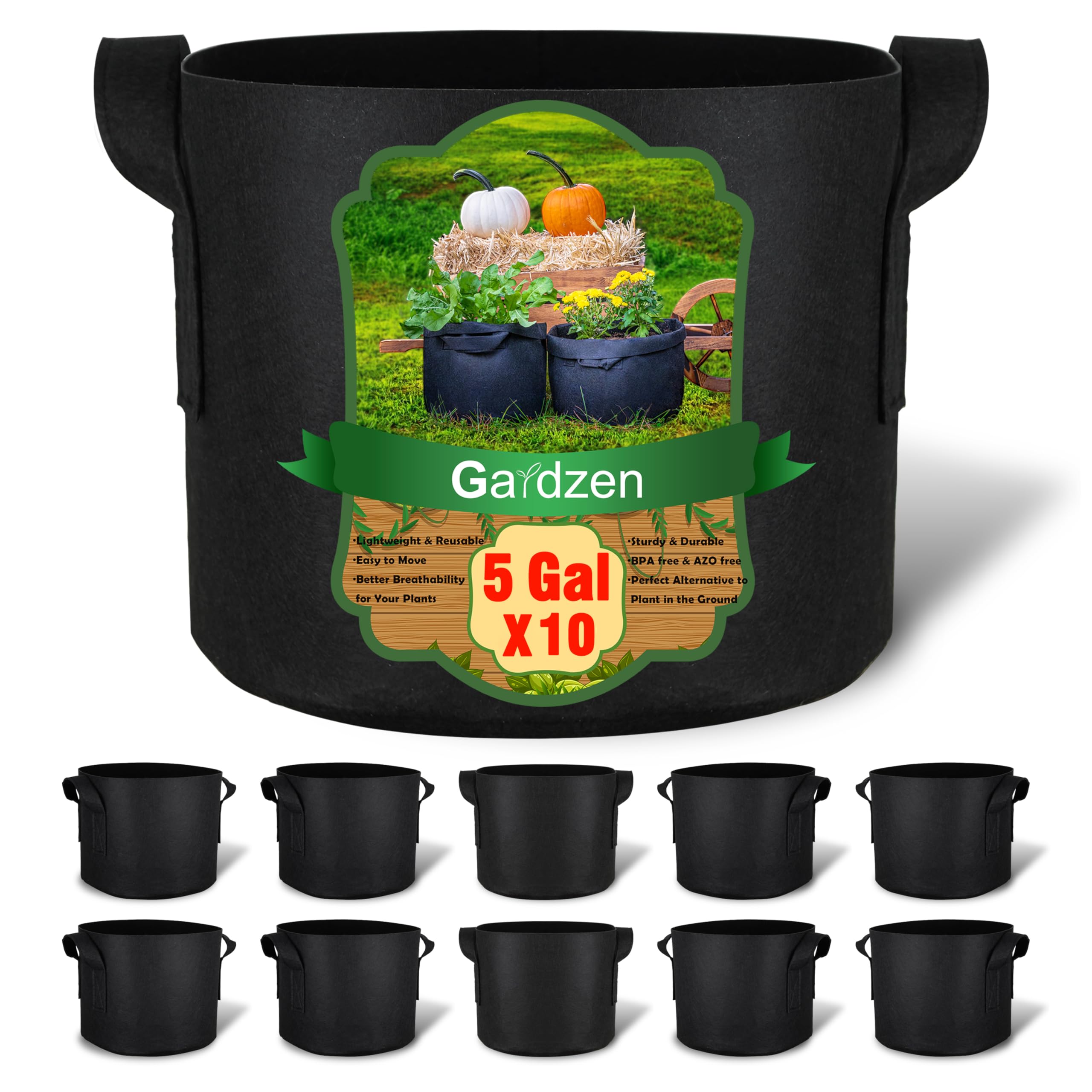 Gardzen 5-gallon grow bag with handles for easy transport and placement.