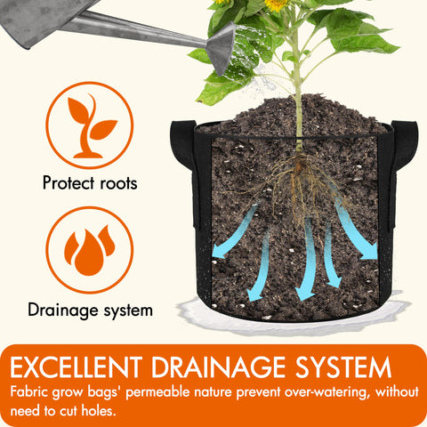 Gardzen 50Gal bag dimension 30.7in diameter, 16in height for ample root space.