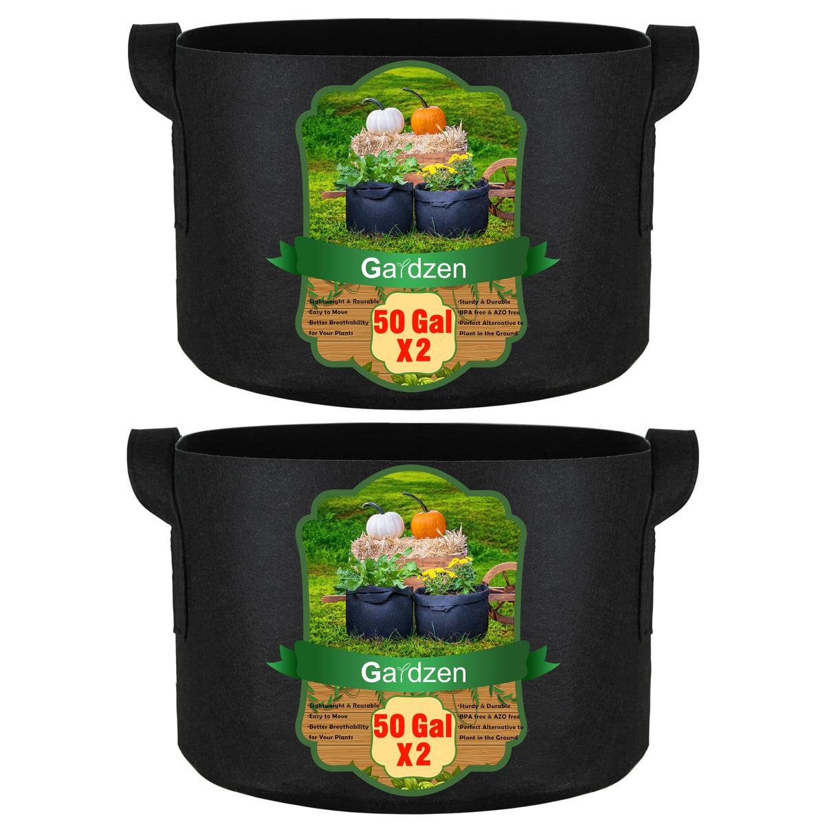 Gardzen 50Gal grow bag aeration fabric promotes airflow for robust root growth.