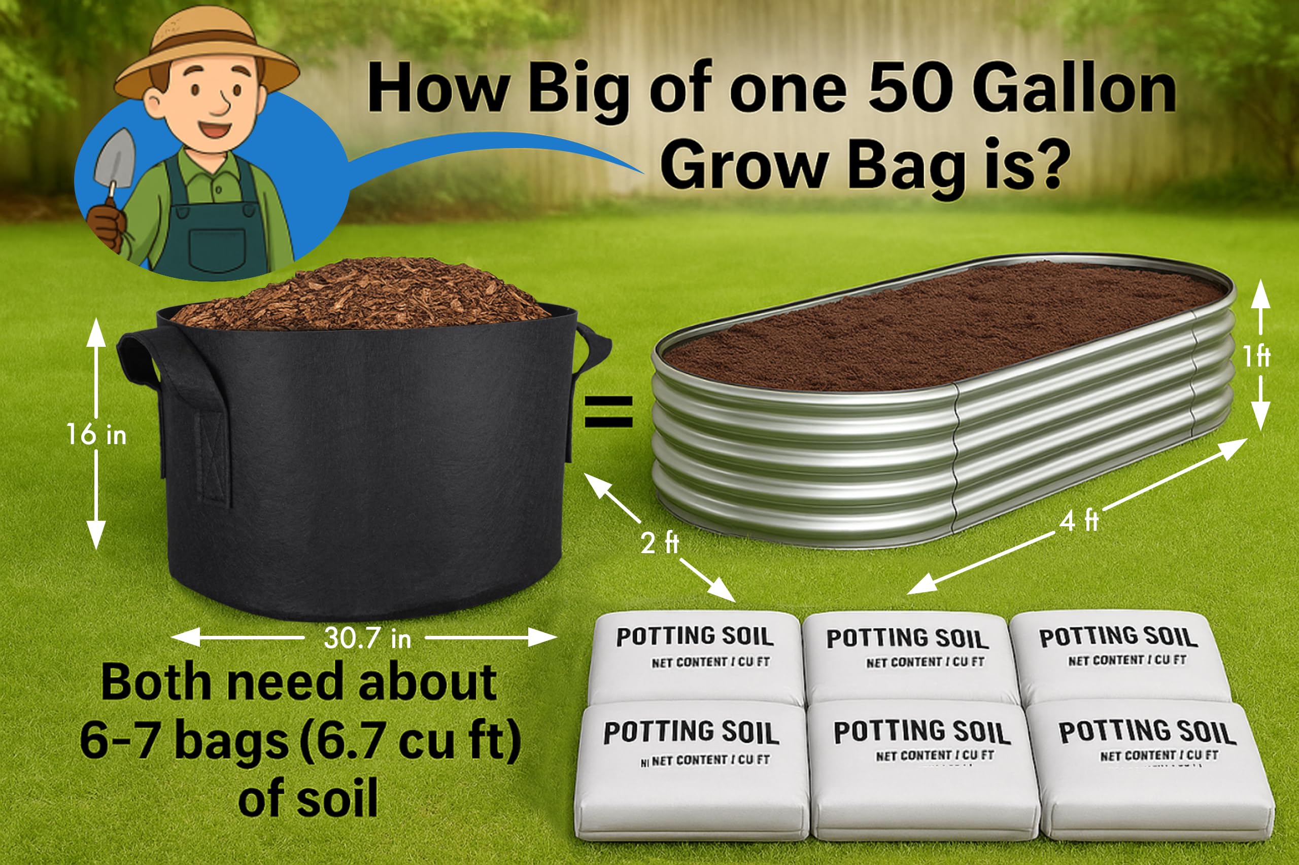 Gardzen 50Gal grow bag durable handles enable easy transport.