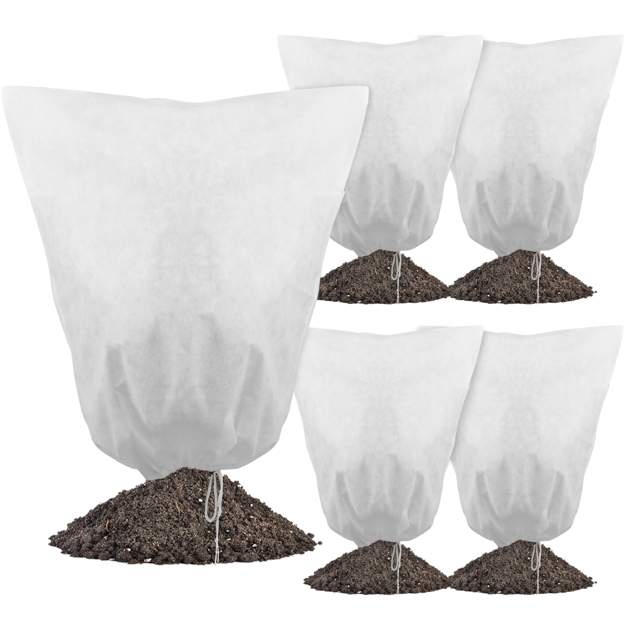 Gardzen 5-pack plant cover with drawstring protecting outdoor plants from frost