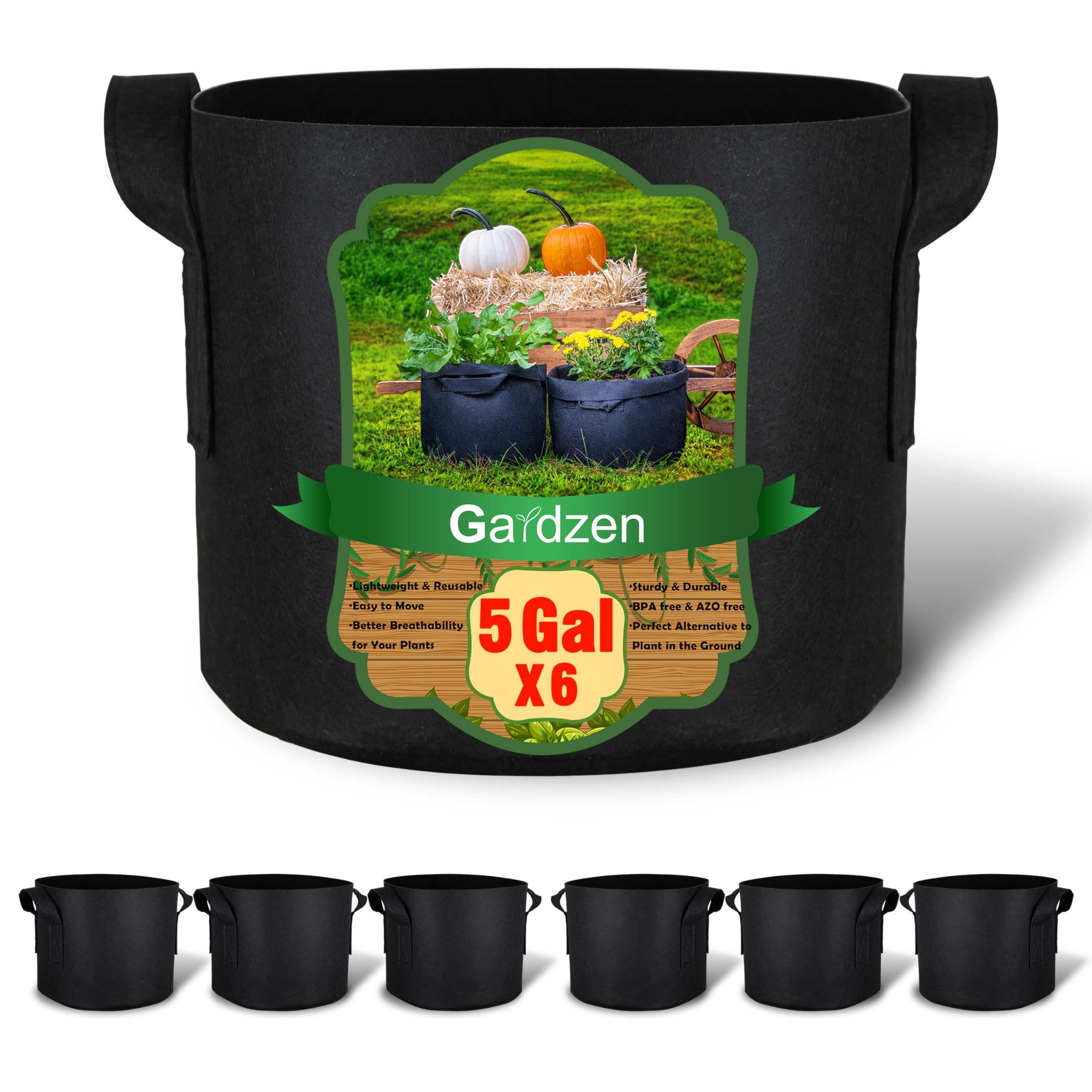 Gardzen 6-pack grow bags ready for easy transport and planting on the patio.