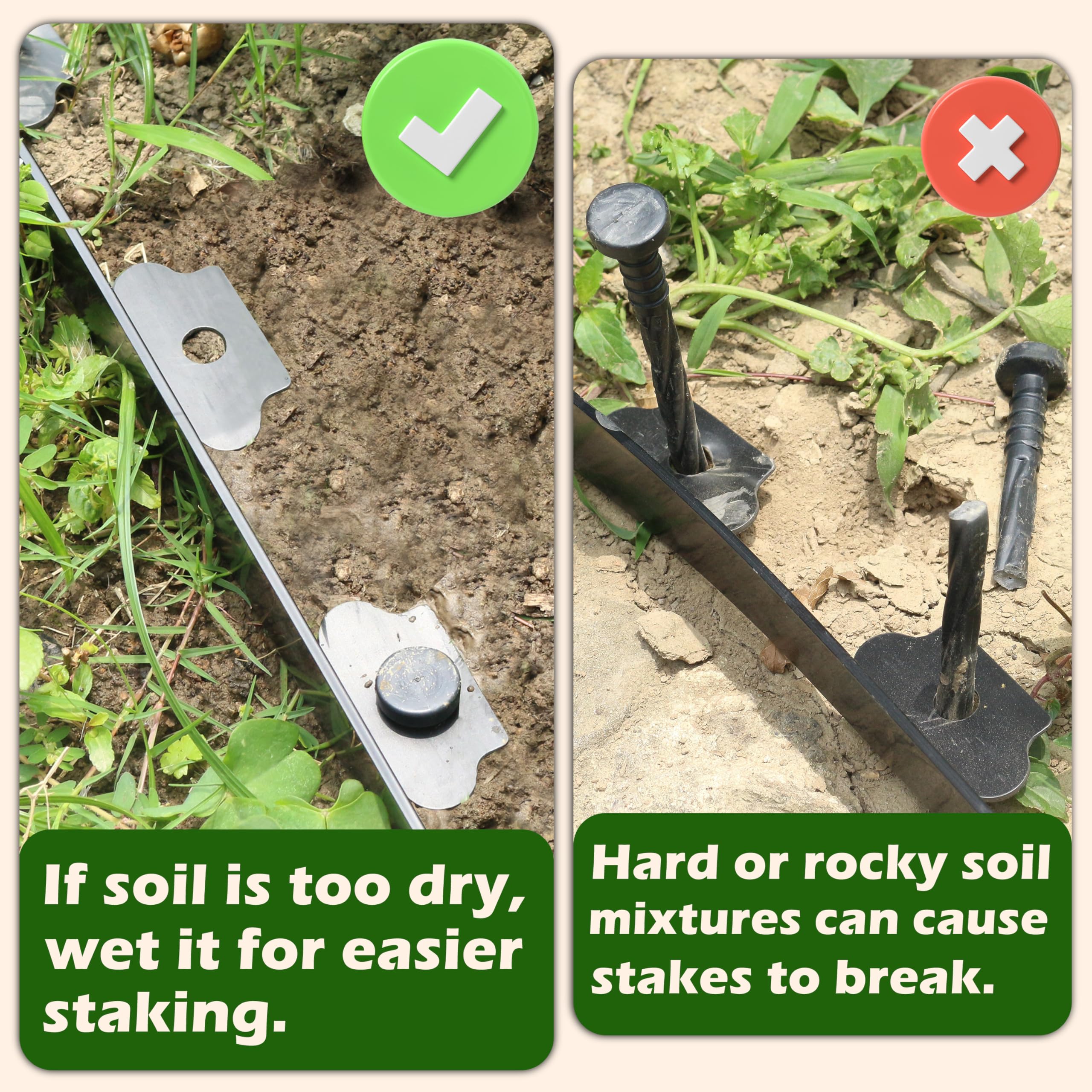 Gardzen 6-inch spikes driven into ground for firm landscape installation
