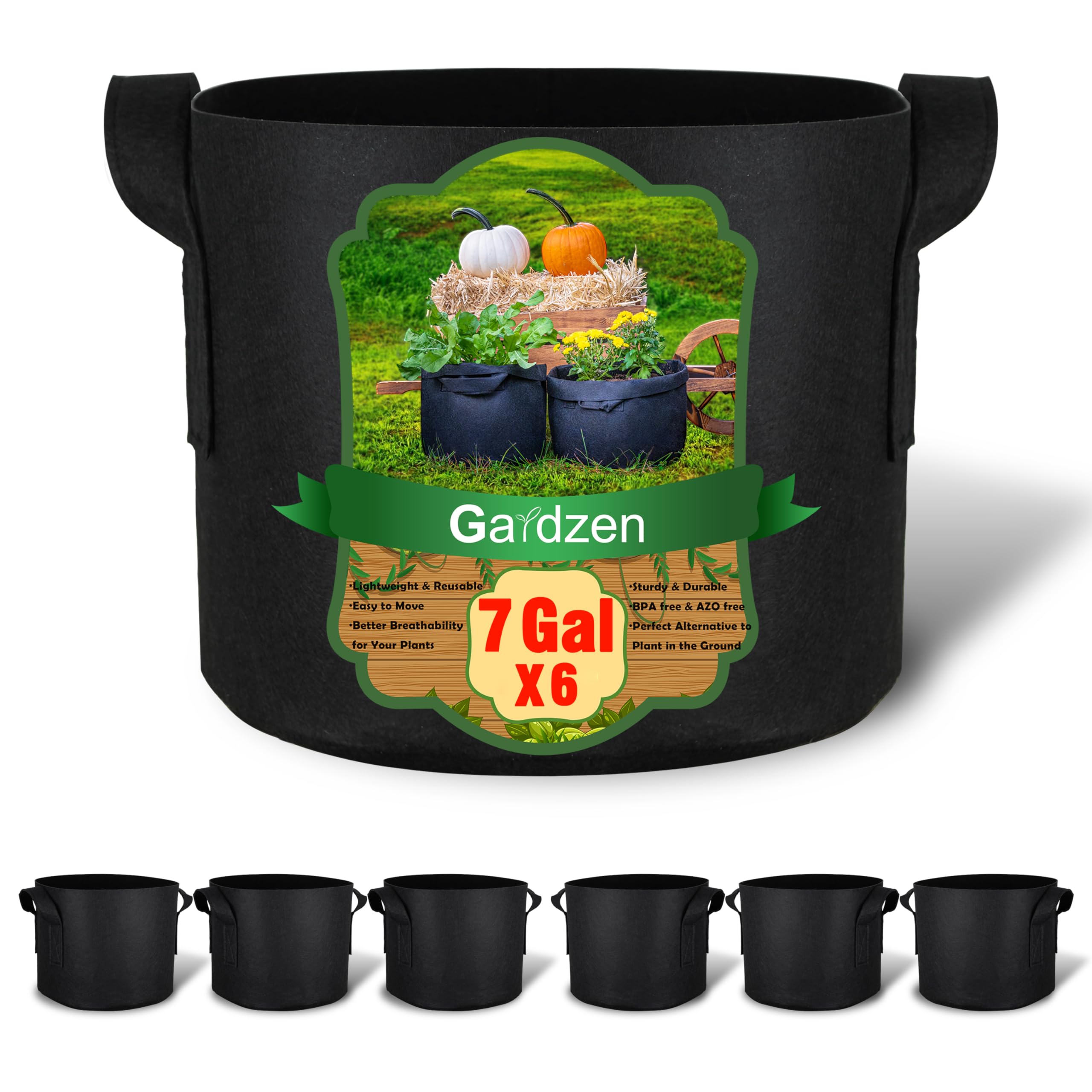 Gardzen 7-gallon grow bag with thickened 300G fabric for durable, breathable planting.
